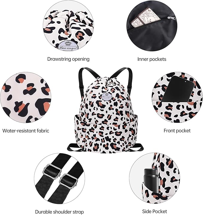 HUA ANGEL Floral Print Drawstring Bag - Lightweight Waterproof Cinch Sackpack with Side Pocket for Men & Women Travel Gym Bag