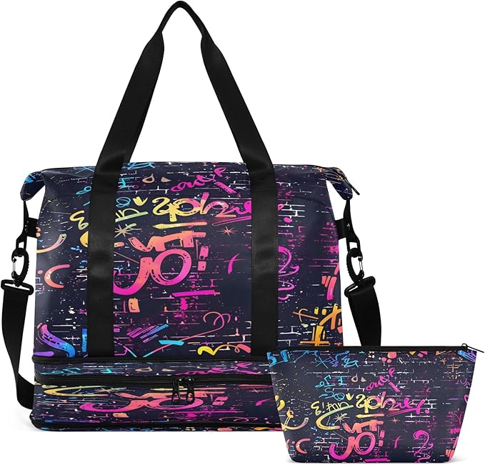 Doodle Seamless Travel Duffel Bag Waterproof Gym Sport Tote Bag Carry On Weekender Bag with Compartment