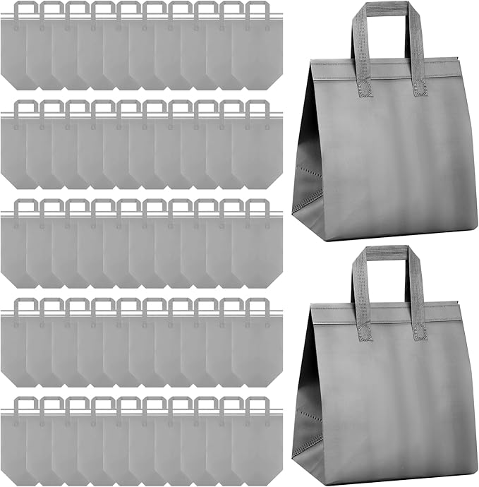 Hushee 200 Pcs Insulated Take out Bags Bulk Thermal Insulation Take Away Bags Disposable 10.24x11.02x6.69 Inch for Grocery Lunch Hot Cold Frozen Food Delivery Shipping Cooler(Gray)