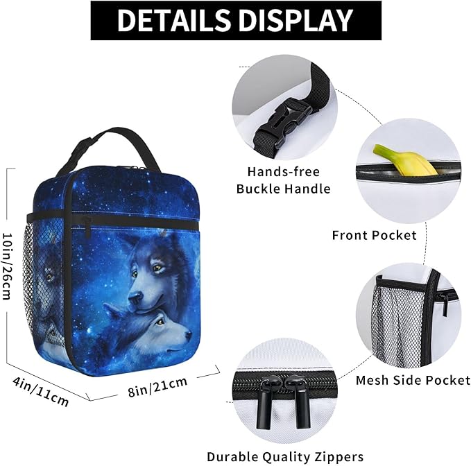 Wolf Lunch Box Reusable Insulated Totes Lunch Bag Thermal Cooler For Boy Girls School Men Women Beach Picnic Travel