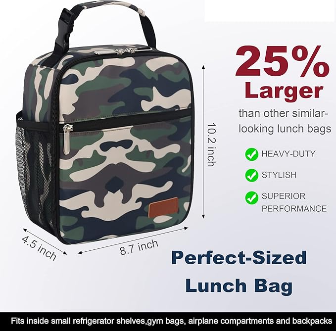 Femuar Lunch Box for Men Women Adults Small Lunch Bag for Office Work Picnic - Reusable Portable Lunchbox, Camouflage