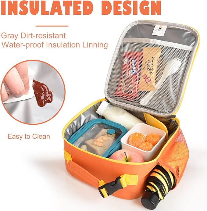 Lunch Box Kids,Premium Insulated Lunch Bag for Girls Boys,Soft Bag Mini Cooler Back to School Thermal Reusable Lunch Bag for Work School Picnic (Orange)