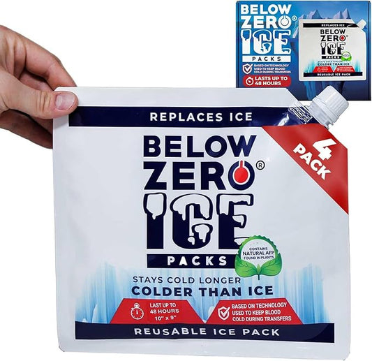 Below Zero Reusable Ice Packs for Coolers – Long Lasting Cooler Ice Pack Blocks, Leak-Proof Freezer Packs for Camping, Lunch Boxes & Travel