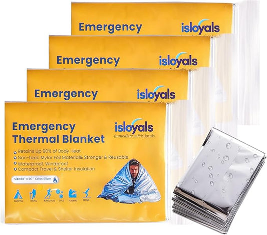 Emergency Blankets, Mylar Blankets, Space Thermal Blanket Survival Gear, Foil Blankets for Warmth, Heat Reflective Blanket for Outdoor Camping, Hiking, First Aid, Marathons, Bug Out Bag, Car Emergency
