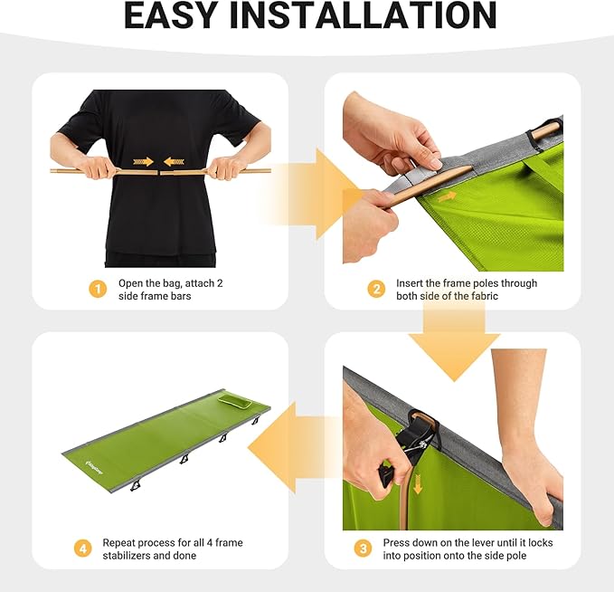 KingCamp Camping Cot, Folding Portable Heavy Duty Ultralight Cots for Adults Camping Tent Hiking Backpacking Mountaineering Travel Indoor Outdoor Indoor Base Camp with Pillow, Support 265 Lbs