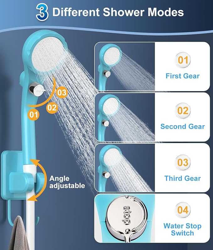 WADEO Portable Shower Camping Shower Outdoor Camp Shower Pump, Electric Rechargeable Portable Camping Shower, Powered by Rechargeable Battery for Camping, Hiking, Traveling