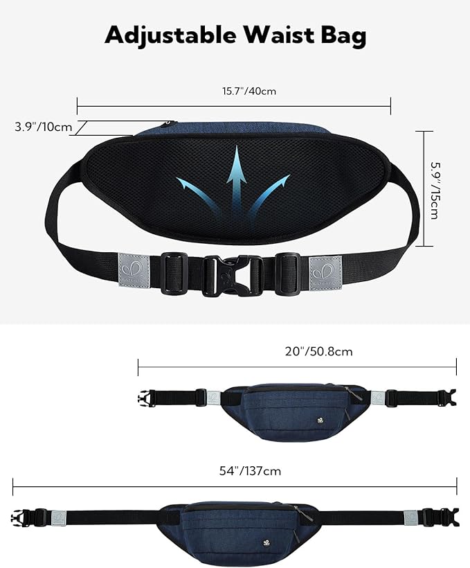 WATERFLY Fanny Pack for Men Women Water Resistant Large Hiking Waist Bag Pack Carrying All Phones for Running Walking Traveling