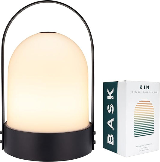 BASK KIN 3.0 Portable Cordless Lantern Table Lamp | USB Rechargeable | Powerful Long-Lasting 4000mAh Battery | Kids Bedroom | Easy 3-Step Touch Dimmable | UltraBright LED (Midnight Black)