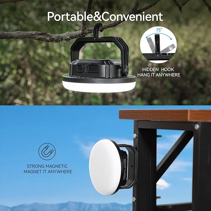 VAVOFO 4000LM 15,000mAh LED Camping Lantern Rechargeable, 3 Lighting Modes, 180LEDs ,Portable Tent Light with Magnet, IP65 Waterproof Hanging Light for Emergencies, Power Outages ,Hurricane(Blcak)