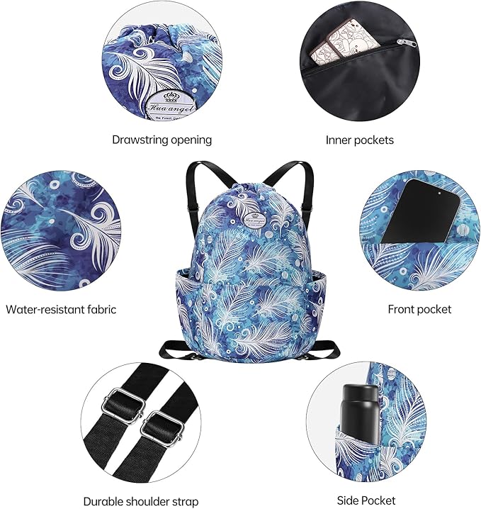 HUA ANGEL Floral Print Drawstring Bag - Lightweight Waterproof Cinch Sackpack with Side Pocket for Men & Women Travel Gym Bag