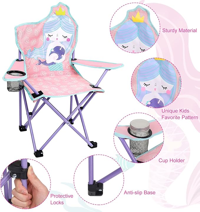 KABOER Kids Outdoor Folding Lawn and Camping Chair with Cup Holder and Carrying Bag, Children's Camping Chairs