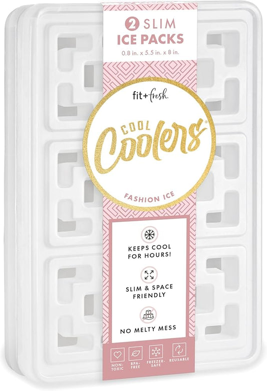Cool Coolers Fashion Ice by Fit & Fresh, 2 Pack XL Slim Ice Packs, Unique Ice Pack Design for Womens Lunch Bag, Space Saving Reusable Ice Packs for Lunch Boxes, Cooler Ice Packs, Pearl White, 2PK