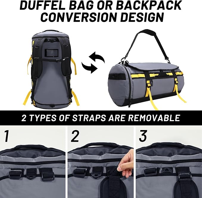 MIER Large Duffel Backpack Sports Gym Bag with Shoe Compartment, Heavy Duty and Water Resistant, Gray, 90L