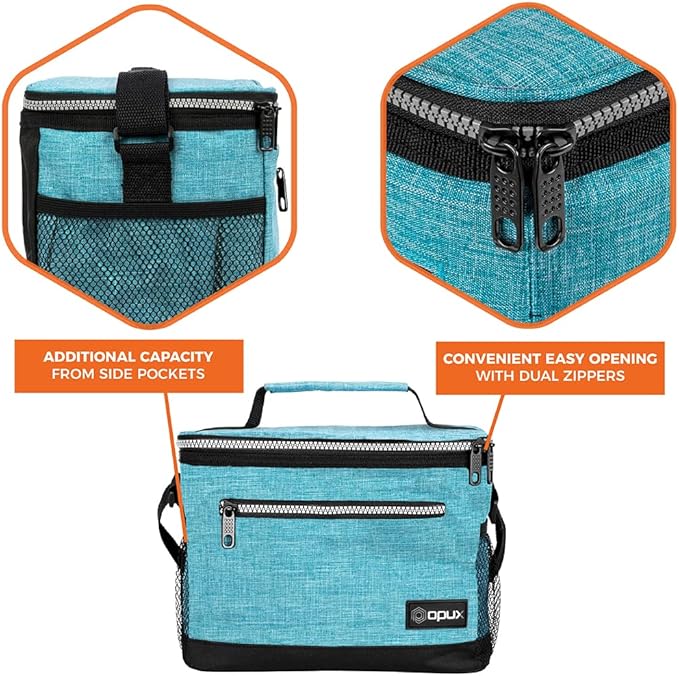 opux Insulated Lunch Box Men Women, Lunch Bag for Work School, Leakproof Soft Cooler Tote Adult, Large Lunch Pail Kids Boys Girls, Picnic Beach Food Bag with Shoulder Strap, Turquoise Blue
