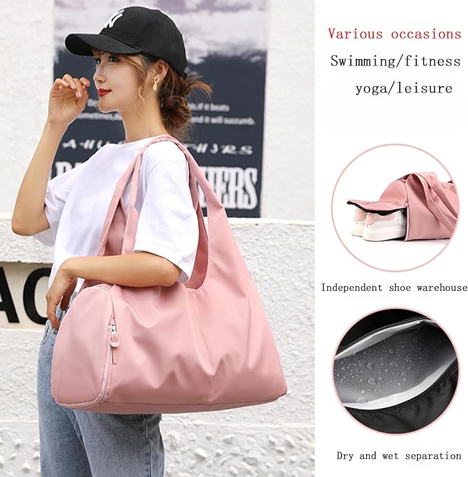 forestfish Yoga Gym Bag for Women with Shoes Compartment & Wet Dry Storage Pockets Lightweight Duffel Bag