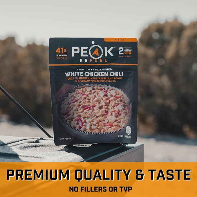 Peak Refuel White Chicken Chili | 41g Protein | 760 Calories | 100% Real Meat | Premium Freeze Dried | Amazing Taste & Quality | Backpacking & Camping & Prepper Food | 2 Servings