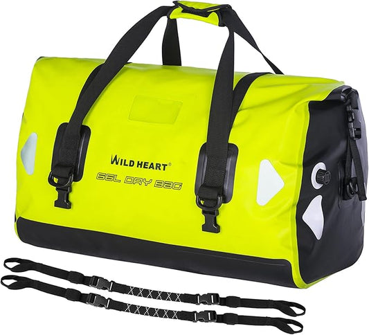 WILD HEART Waterproof Motorcycle Duffel Bag PVC500D Double-bottom With Rope Straps and Inner Pocket 40L 66L 100L for Kayaking, Camping, Boating,Motorcycle