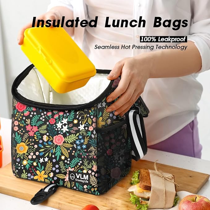 VLM Lunch Box for Women, Insulated Lunch Bag Women with Adjustable Shoulder Strap, Cute Lunch Tote Bag for Work,Picnic,Camping