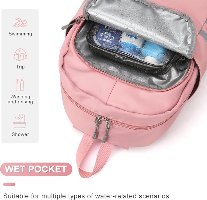 Coofay Gym Backpack for Women - Waterproof, Lightweight, Pink Sports Gym Bag with Shoe Compartment