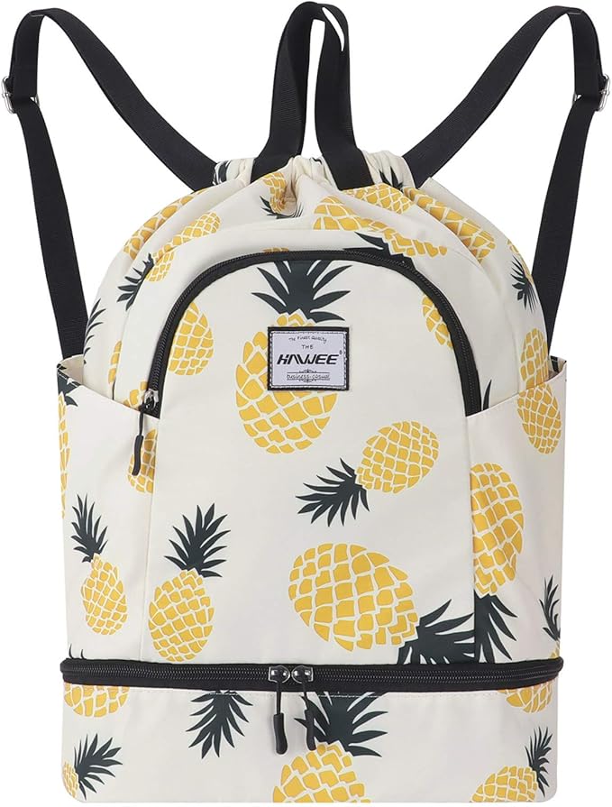 Dry Wet Drawstring Backpack with Shoe Compartment for Women Adjustable Gym Bag