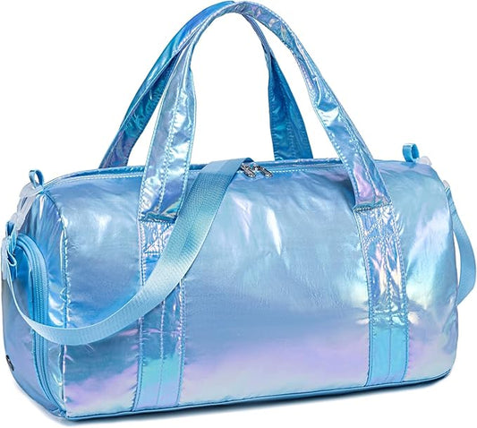 Gym Bag Sports Duffle Bag with Wet Pocket Weekender Overnight Bag with Waterproof Shoe Pouch and Air Hole for Girls Kids Women Travel Foldable Bag