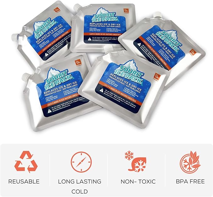 TOURIT Reusable Ice Pack for Coolers Long Lasting Cooler Ice Packs for Cooler Bag Lunch Bags/Boxes, Cooler Backpacks, Freezer Packs for Coolers