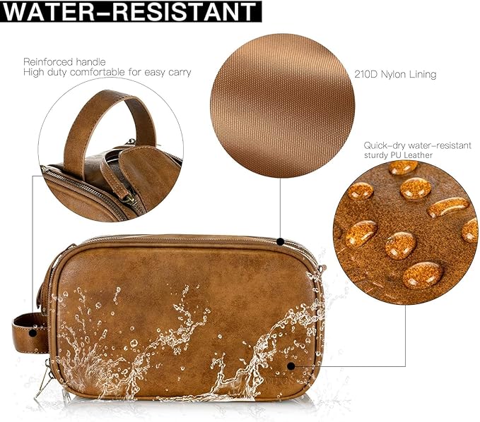 Elviros Toiletry Bag for Men, Large Travel Shaving Dopp Kit Water-resistant Bathroom Toiletries Organizer PU Leather Cosmetic Bags