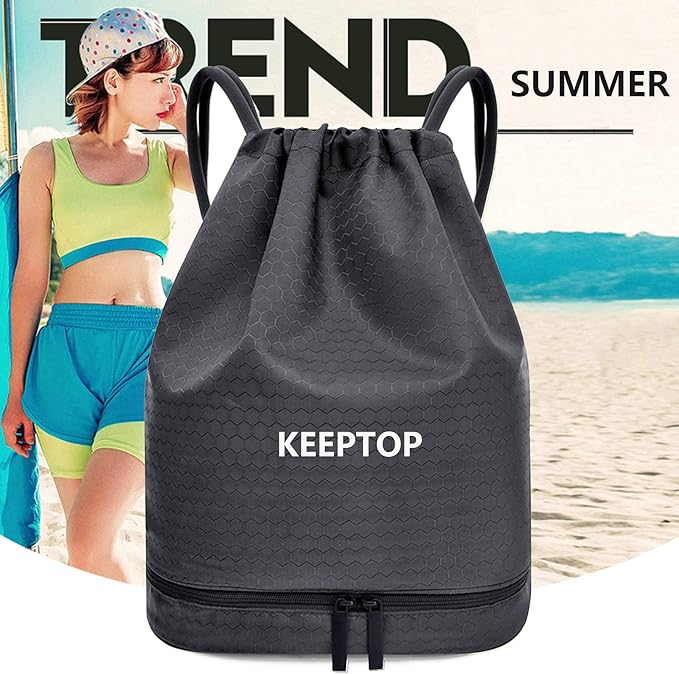 Waterproof Drawstring swim Bag Sackpack Backpack,Dry Wet Depart,Swimming Gym Yoga Sport Shoulder Rucksack Daypacks Casual Bags (CLASSIC BLACK)