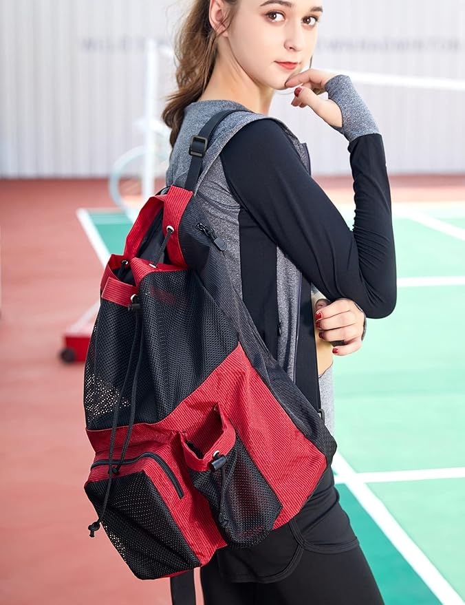 Lohol Large Mesh Drawstring Backpack with Shoe Bag, Durable Swimming String Sack with Handle for Sports Gym Yoga Beach Travel