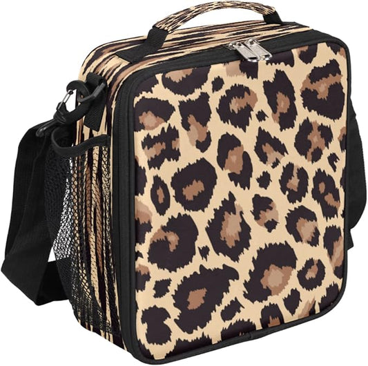 Pardick Leopard Lunch Box for Kids,Students Leopard Animal Skin Print Lunch Bag Tote with Adjustable Shoulder Strap,Insulated Thermal Girls Boys Lunchbox Cooler Bag for School Picnic Travel Outdoor