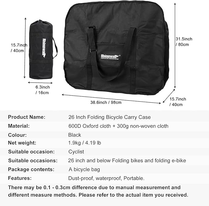 Rhinowalk 20/26inch Folding Bike Bag Waterproof Biycle Travel Case Carrying Case Outdoors Bike Transport Bag for Car Train Air Travel