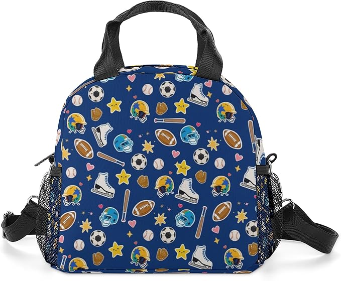 Lunch box Kids,Insulated Cat Lunch Bag Cute Small Pink Lunch Totebag Reusable Leakproof Corgi Lunch Bag With Shoulder Strap for Girls Boys Women School Work Picnic (blue baseball)