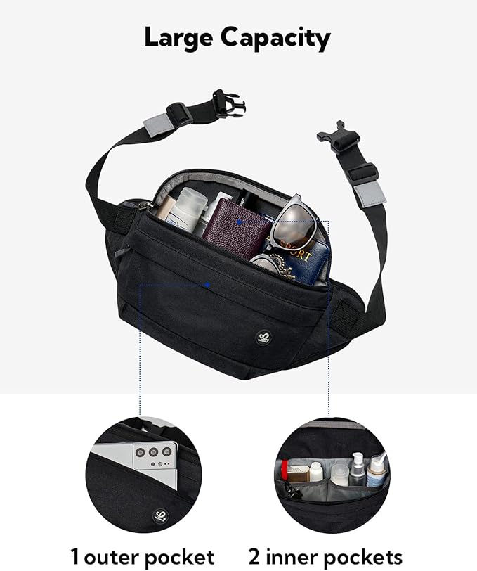 WATERFLY Fanny Pack for Men Women Water Resistant Large Hiking Waist Bag Pack Carrying All Phones for Running Walking Traveling