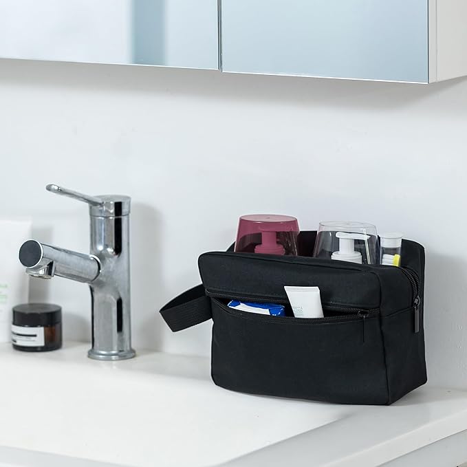 Elviros Travel Toiletry Bag for Women and Men, Lightweight Makeup Bag Hanging Dopp Kit with Shaving Compartment Cosmetic Organizer Small Tool Bag Travel Essentials, Black