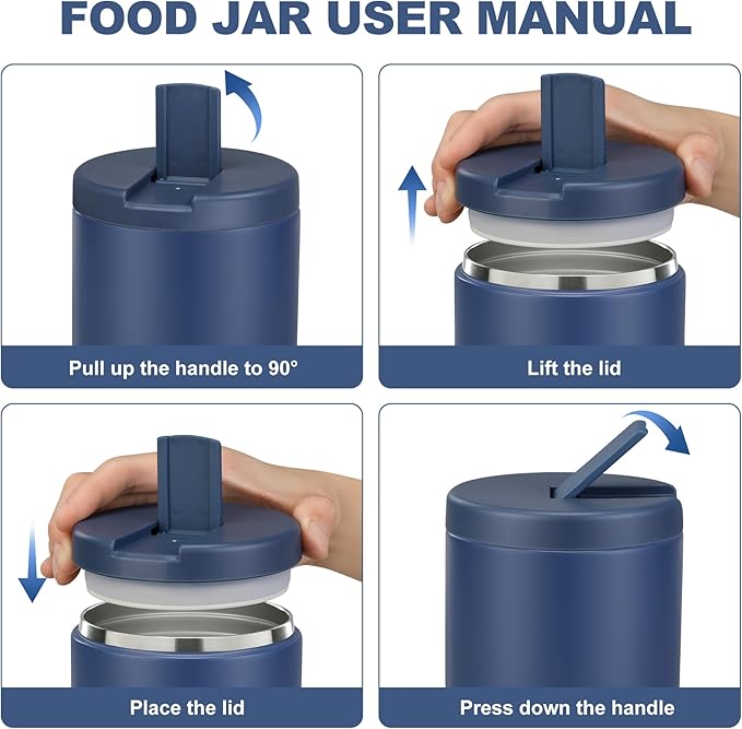 Soup Thermo for Hot Food Insulated Vacuum Food Jar with Buckle Lid, Stainless Steel Wide Mouth Leak Proof Lunch Container for School Travel Blue