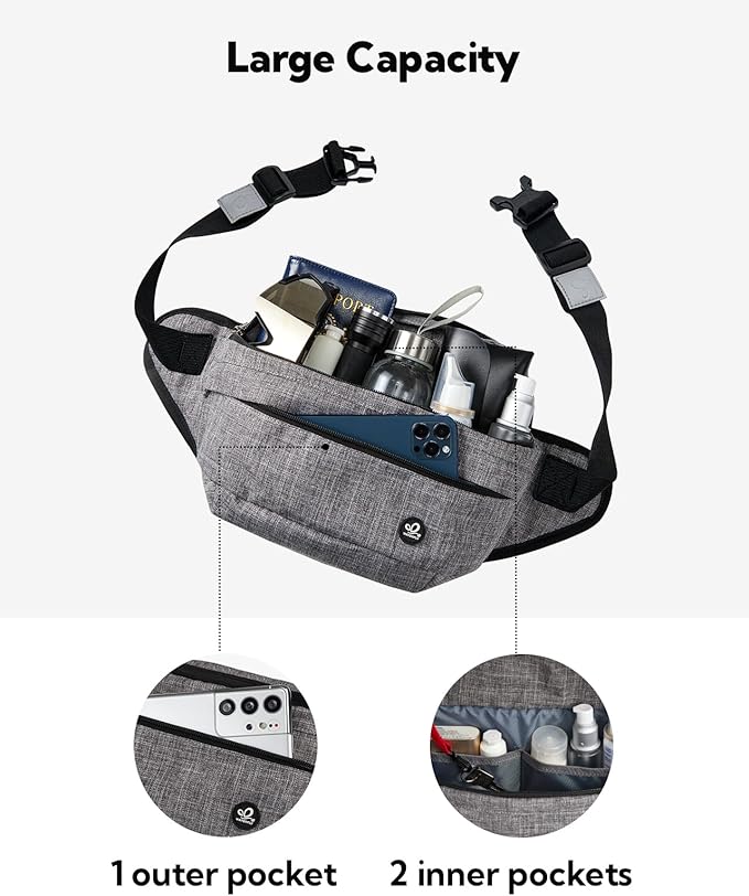WATERFLY Fanny Pack for Men Women Water Resistant Large Hiking Waist Bag Pack Carrying All Phones for Running Walking Traveling