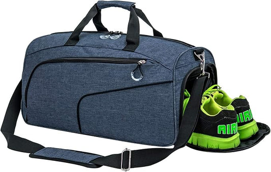 Kuston Sports Gym Bag with Shoes Compartment &Wet Pocket Gym Duffel Bag Overnight Bag for Men and Women(Blue)