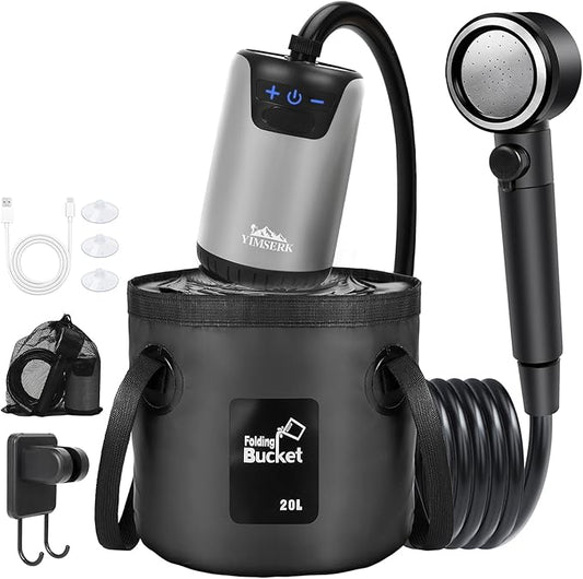 8000mAh Portable Camping Shower, 10-Speed Camp Shower Pump, LED Display, 4 Spray Modes, IPX8 Waterproof Outdoor Shower Kit for Hiking, Travel, Pet, Car Wash