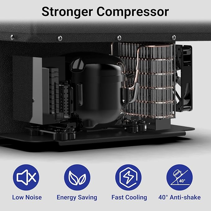 12Volt Car Refrigerator, 50L Portable Freezer/Fridge, DC 12V/24V Camping Cooler with wheels, -4℉~68℉, Basket, Compact Refrigerator for Outdoor, RV, Boat, Travel, Multi-directional Lid, Black