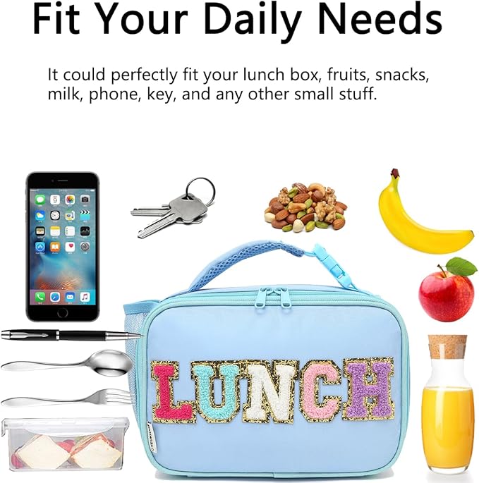 Insulated Lunch Box for School, Thermal Reusable Durable Freezable Lunch Bags for Kids Boys Girls Men Women - Small Soft Cooler Portable Lunch Tote Kit for Work Picnic Travel,Blue Alphabet