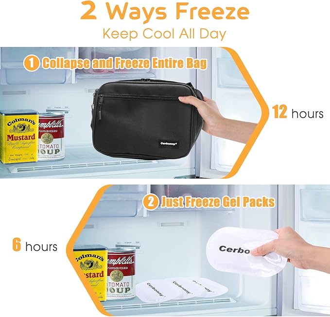 Cooler Lunch Box with Detachable Ice Packs - Freezable Insulated Cooler Bag for School/Work