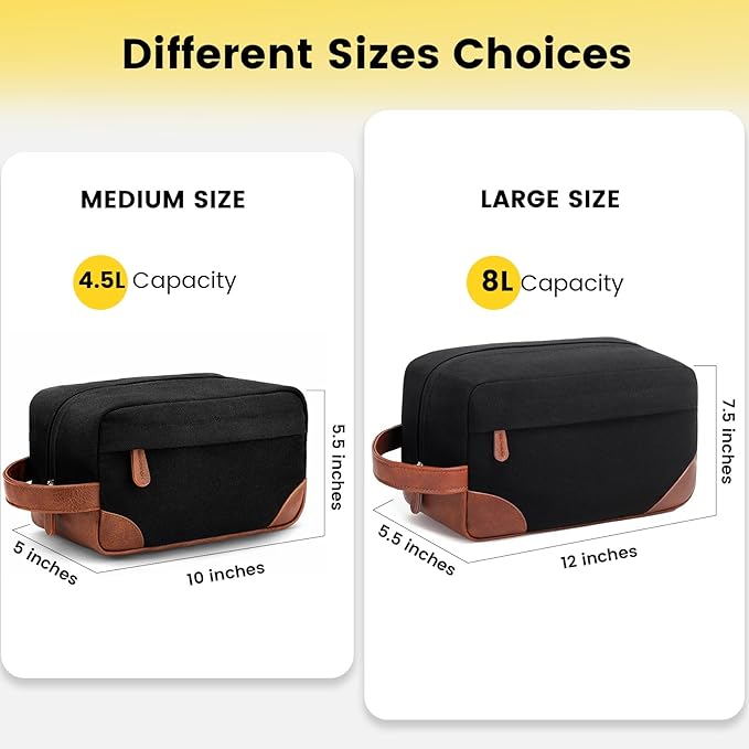 Vorspack Large Toiletry Bag Hanging Dopp Kit for Men Water Resistant Canvas Shaving Bag with Large Capacity for Travel- Black