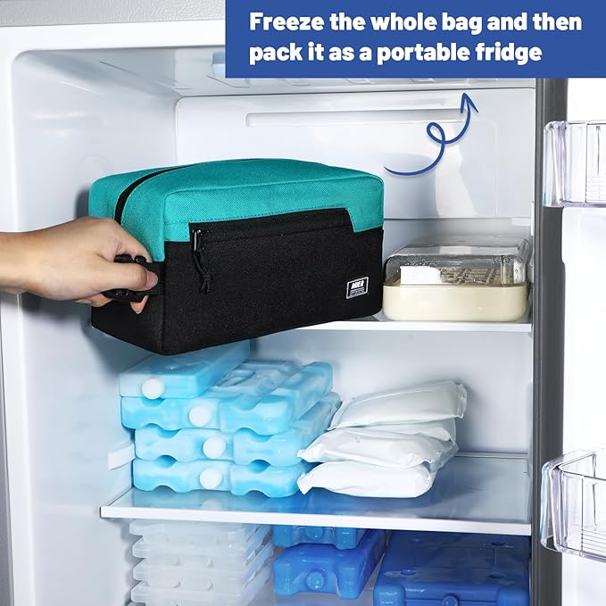 MIER Freezable Snack Bags Small Frozen Mini Cooler Lunch Bag Freezer Insulated Pouch for Kids Adults Work School Travel On-the-go, Blue/Black