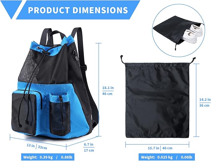 Lohol Large Mesh Drawstring Backpack with Shoe Bag, Durable Swimming String Sack with Handle for Sports Gym Yoga Beach Travel