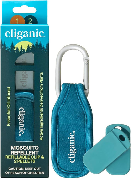 Cliganic Mosquito Repellent Pack (1 Clip + 2 Refill Pellets) - Natural DEET-Free, Essential Oil Infused