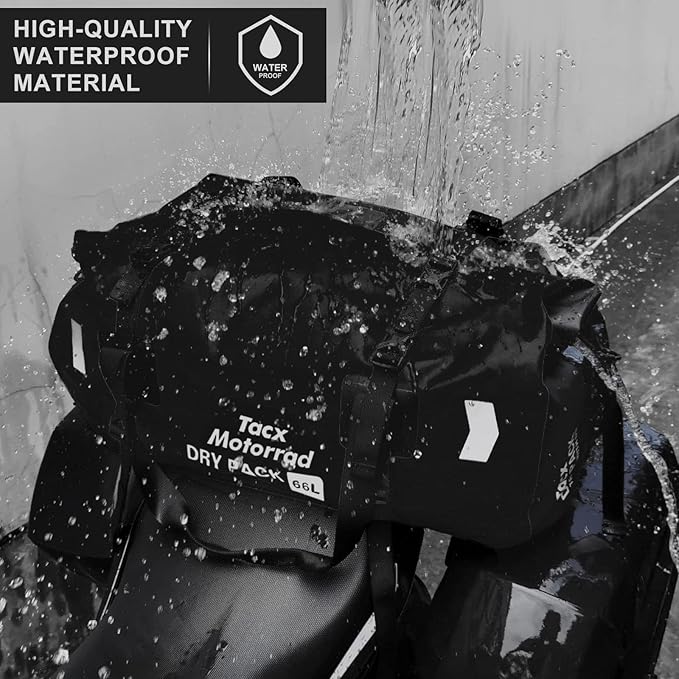 Waterproof Duffel Bag for Men/Women, Roll-top Dry Backpack Duffel Bag with Quick-fixed Straps, Motorcycle Tail Saddle Bag for Motorcycling, Rafting, Boating, Kayaking, Travel, 66L-Black