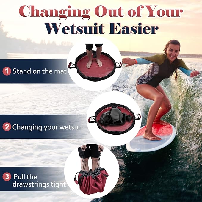 Wetsuit Change Mat, Portable Large Beach Dry Bag Waterproof Changing Mats with Shoulder and Handle Strap for Surfing