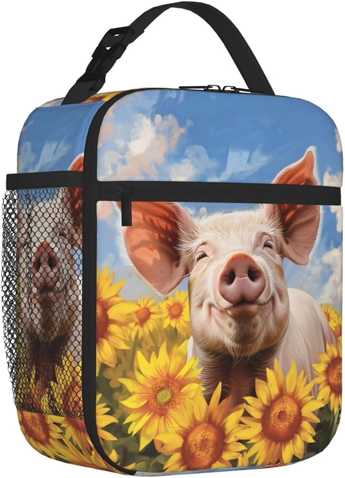 SARA NELL Funny Pig Lunch Bag, Reusable Insulated Lunch Cooler Box, Leakproof Thermal Lunch Bags for Work, Picnic, School or Travel, Multicolor, Animal Print