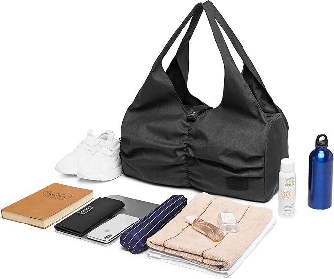 Travel Yoga Gym Bag for Women, Carrying Workout Gear, Makeup, and Accessories, Shoe Compartment and Wet Dry Storage Pockets（Medium，Black）