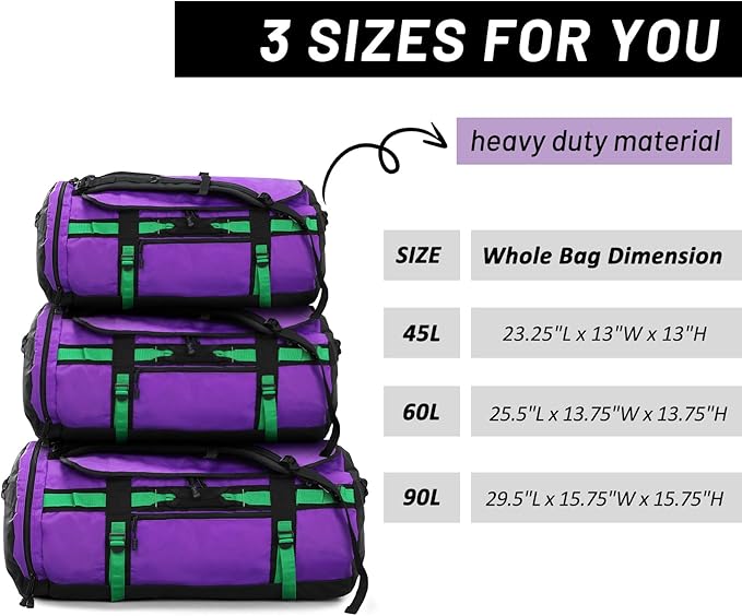 MIER Large Duffel Backpack Sports Gym Bag with Shoe Compartment, Heavy Duty and Water Resistant, Purple, 90L